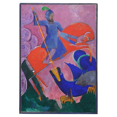 Olaf Rude, 1886-1957, oil on canvas. Saint George 
and the Dragon 1918. Visible size: 186x130cm. With 
frame: 191x135cm